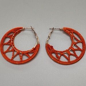Orange Crochet Hoop Earrings